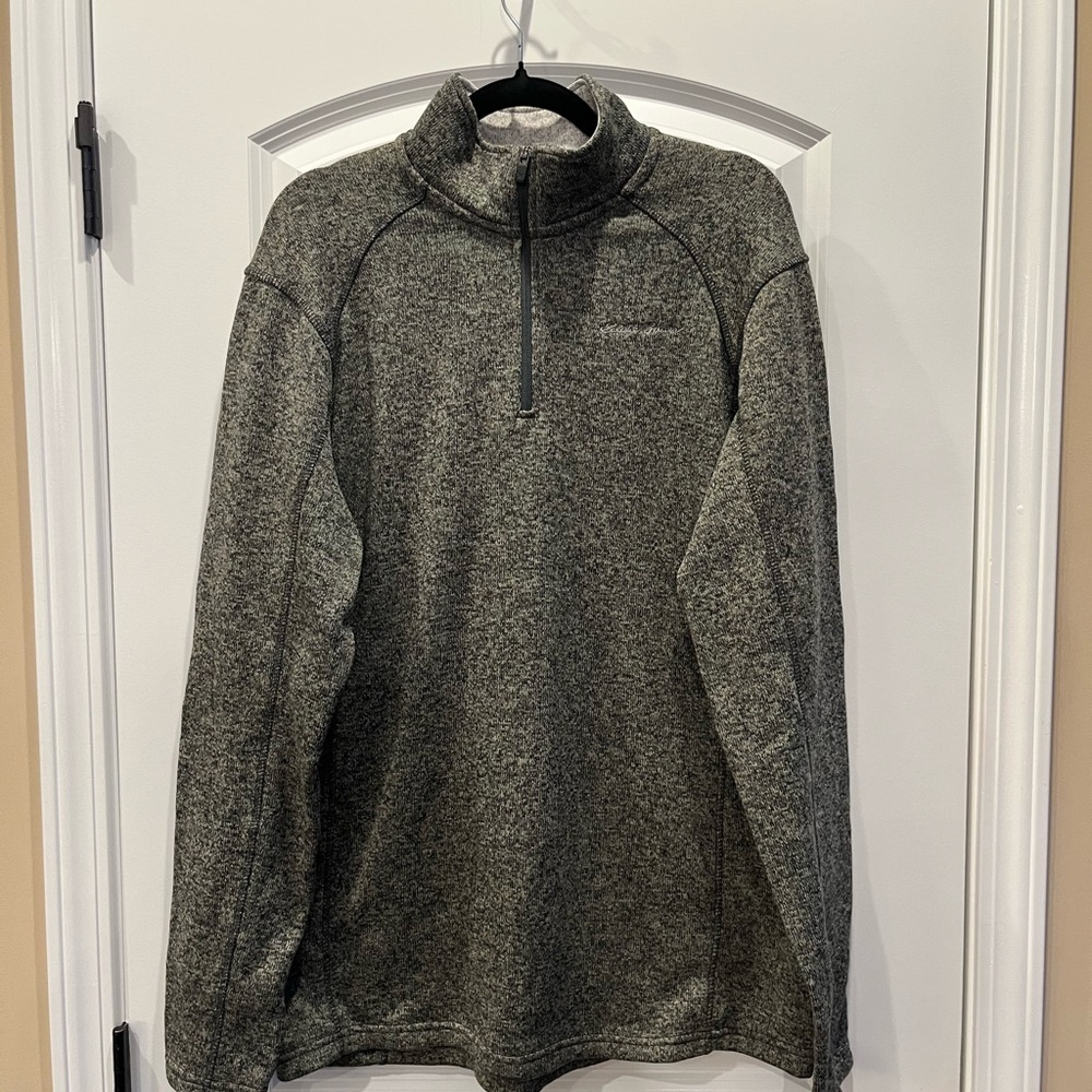 Eddie Bauer Gray Fleece Quarter Zip Jacket Size Large Tall